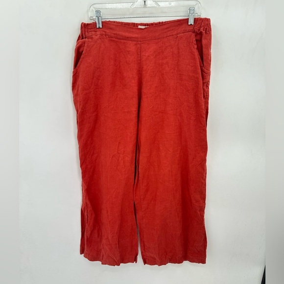 4OUR DREAMERS Linen wide leg burnt orange pull on woman Lagonlook boho capri L - Picture 2 of 14